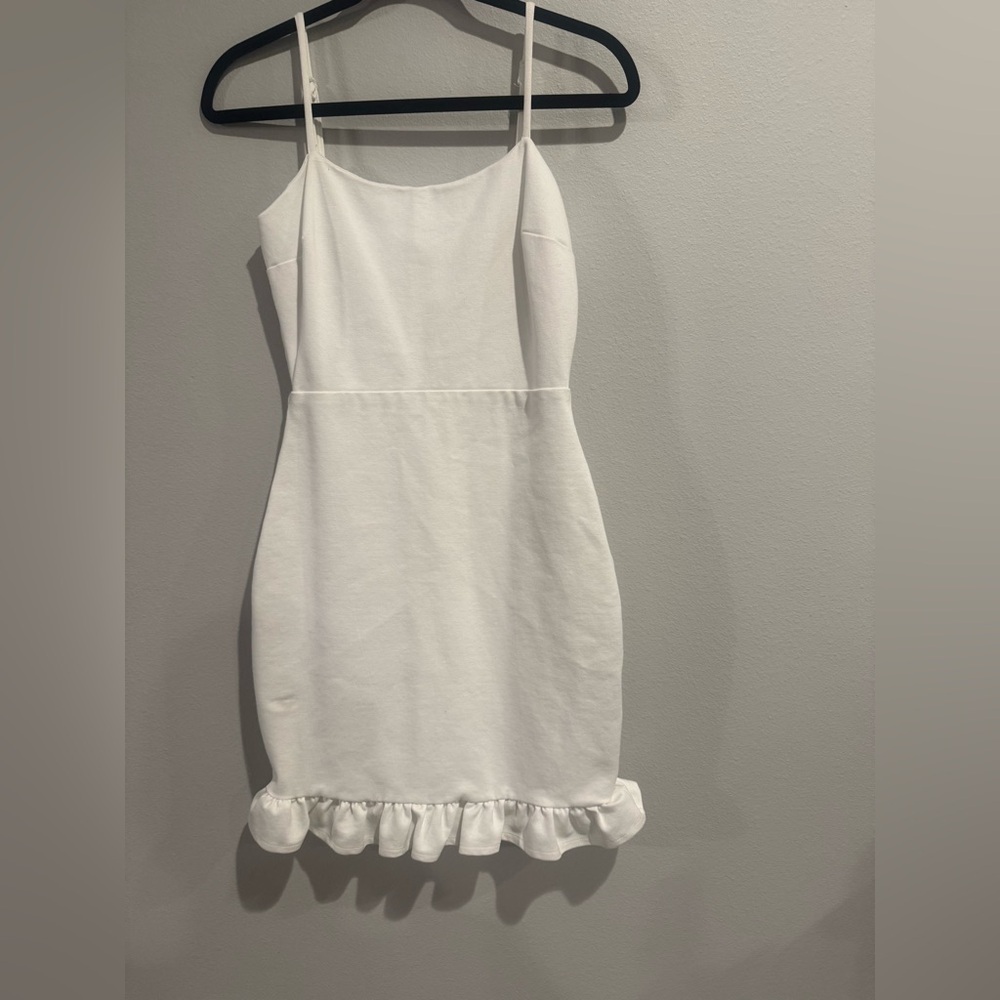 Lulus White Ruffle Hem Mini Dress Bridal Showers/Rehearsals/Bachelorette